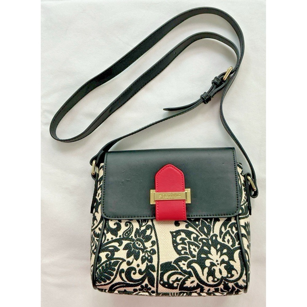 Spartina 449 Crossbody Bag Daufuskie Island Linen Leather Floral Black Red Gold